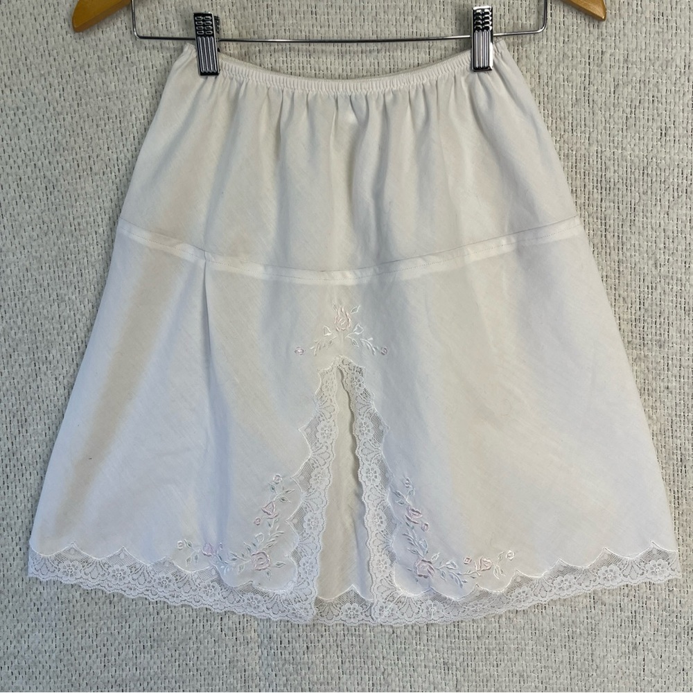 Sara Beth Womens Medium Slip Micro Mini Poly Cotton White Lace Embroidered Skirt